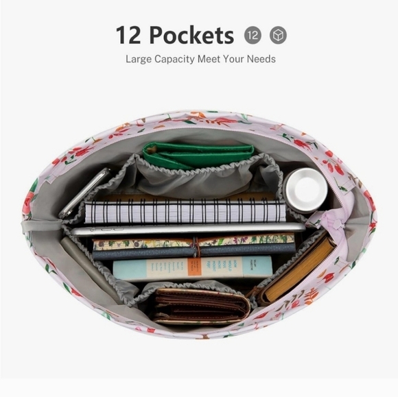 2 Floral Print Tote Bag Organizers, Lots of Storage Space! Never Used, Like New - Picture 8 of 10